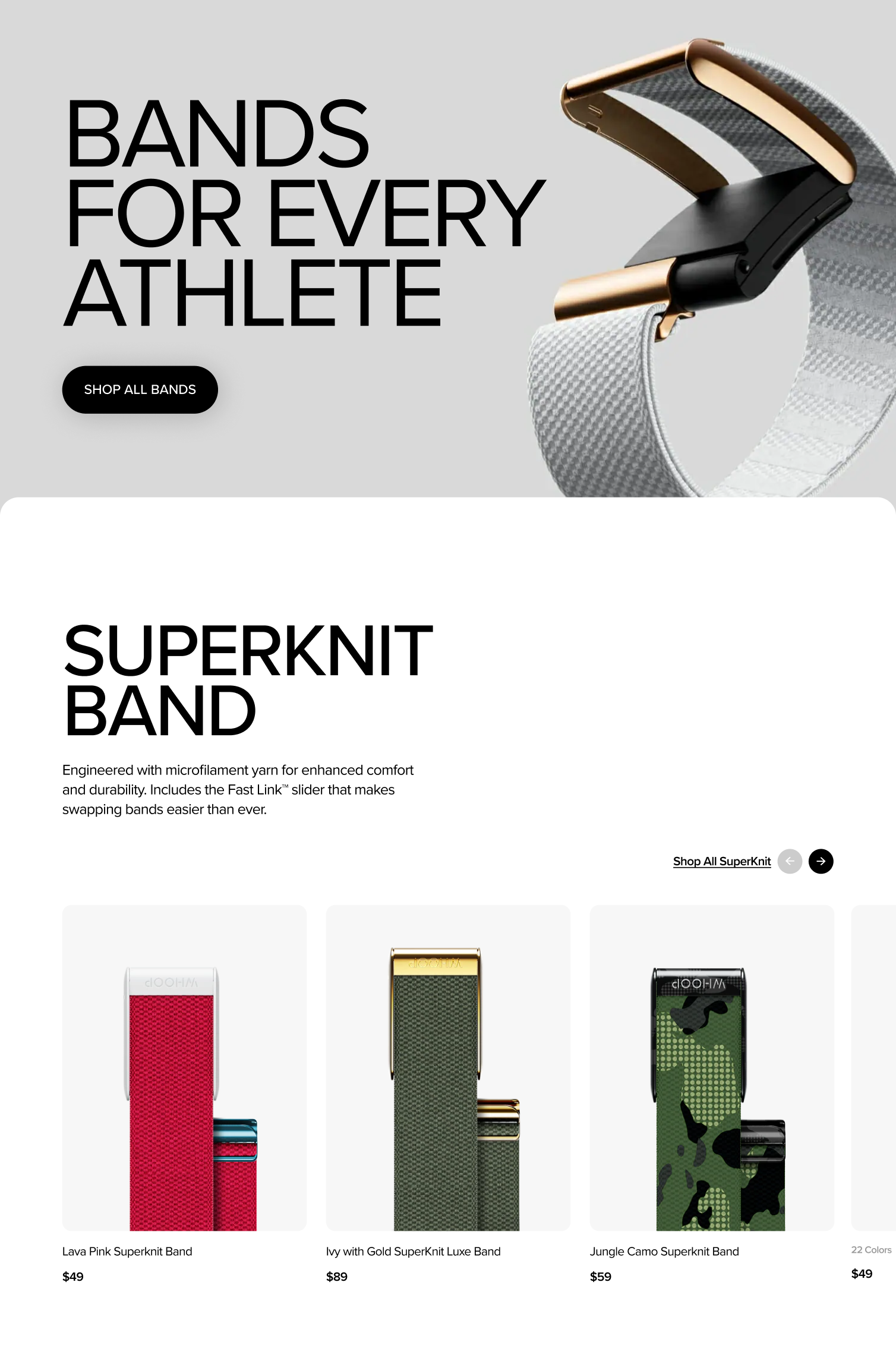 WHOOP bands for every athlete — SuperKnit band shop and product carousel